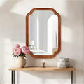 PexFix 20 x 30 Rounded Corner Solid Wood Frame Decorative Mirror Modern Farmhouse Wall Mirror For Bedroom Bathroom Living Room Entryway Brown