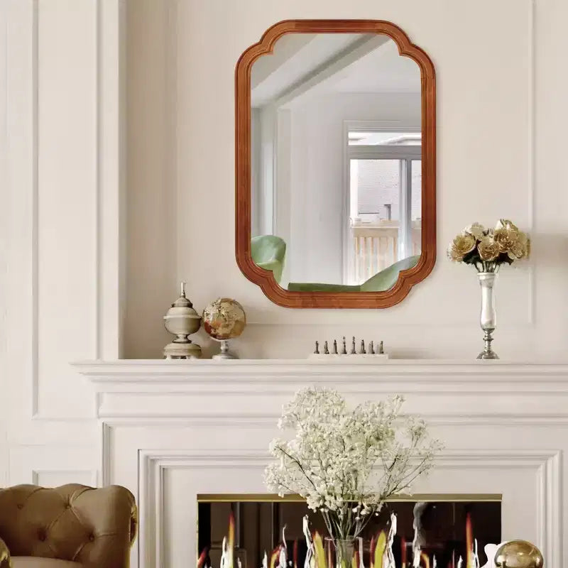 Miroir Décoratif Mural Cadre Bois Massif Coins Arrondis 20 x 30 Style Ferme Moderne Pour Chambre Salle de Bain Salon Entrée Marron