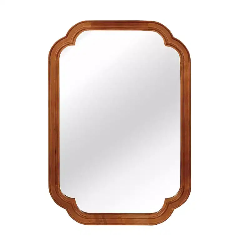 Miroir Décoratif Mural Cadre Bois Massif Coins Arrondis 20 x 30 Style Ferme Moderne Pour Chambre Salle de Bain Salon Entrée Marron