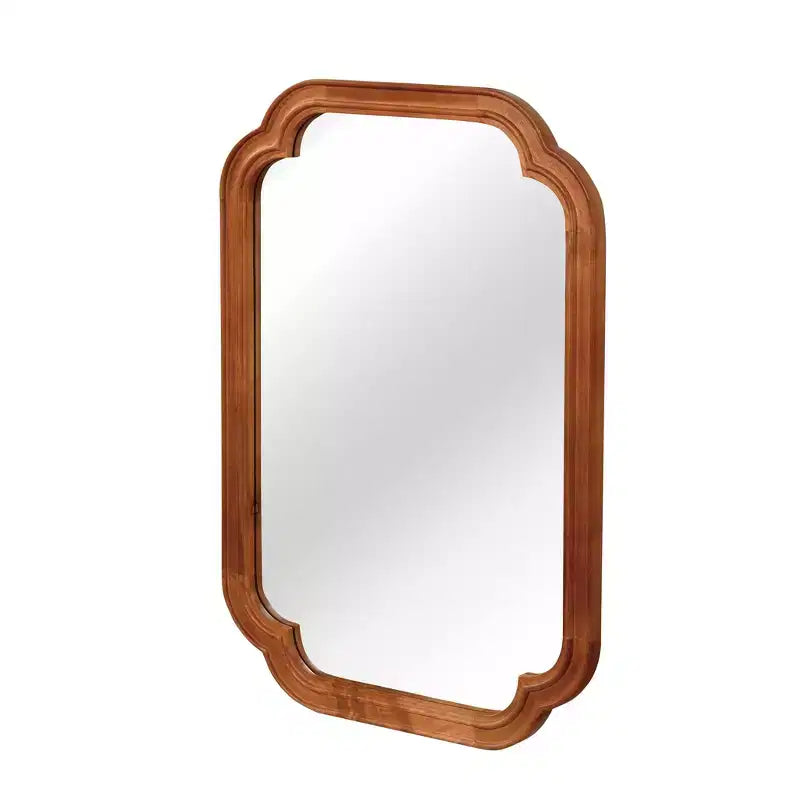 Miroir Décoratif Mural Cadre Bois Massif Coins Arrondis 20 x 30 Style Ferme Moderne Pour Chambre Salle de Bain Salon Entrée Marron