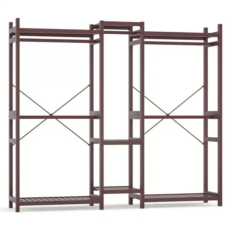 Porte-vêtements en bambou de 178 cm avec 5 tringles, système de placard autoportant avec étagères