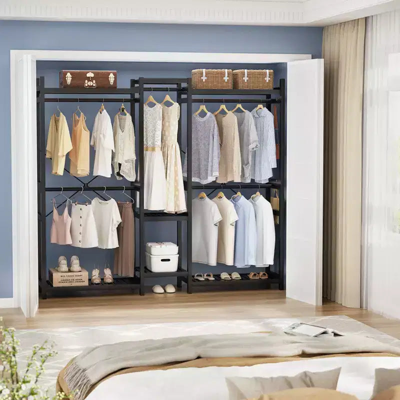 70-In Bamboo Garment Rack with 5 Hanging Rods, Freestanding Closet System with Shelves