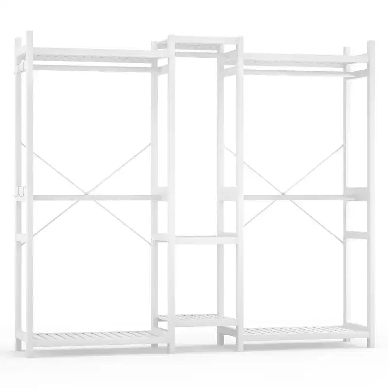 Porte-vêtements en bambou de 178 cm avec 5 tringles, système de placard autoportant avec étagères
