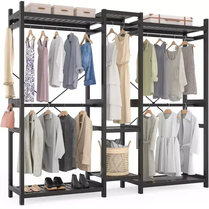 70-In Bamboo Garment Rack with 5 Hanging Rods, Freestanding Closet System with Shelves