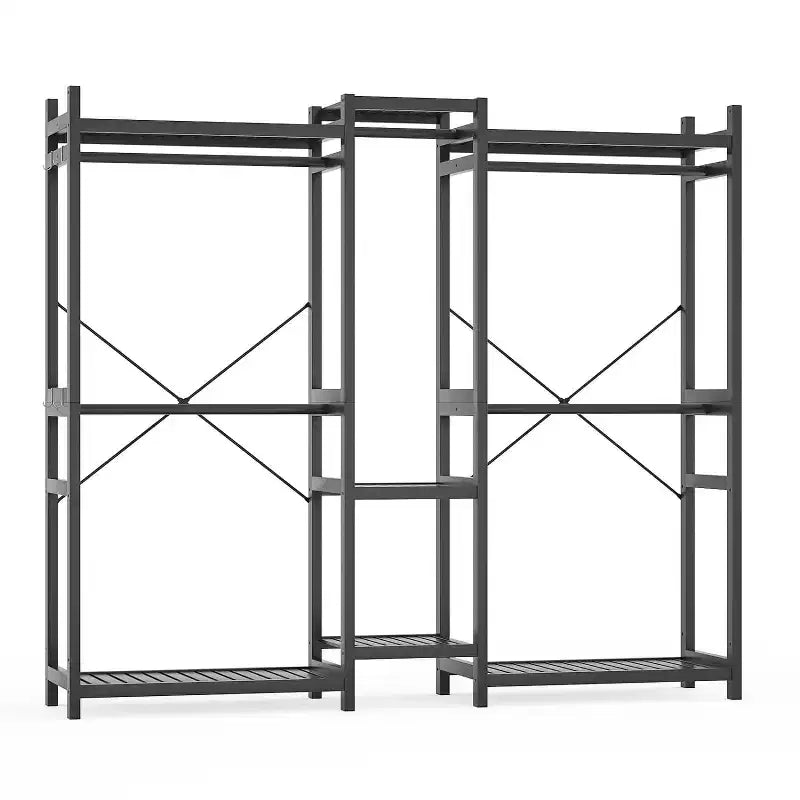 Porte-vêtements en bambou de 178 cm avec 5 tringles, système de placard autoportant avec étagères