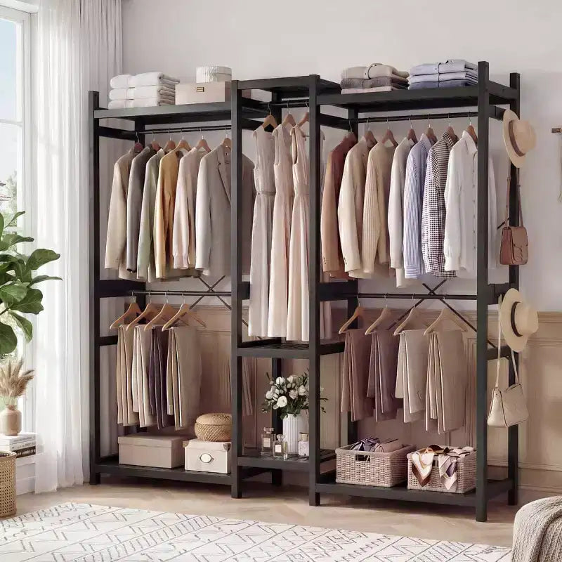 Besiost 70-In Bamboo Garment Rack with 5 Hanging Rods, Freestanding Closet System with Shelves