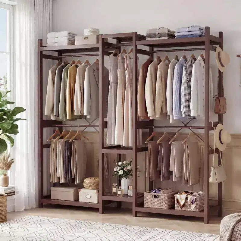 70-In Bamboo Garment Rack with 5 Hanging Rods, Freestanding Closet System with Shelves