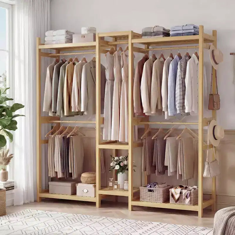 70-In Bamboo Garment Rack with 5 Hanging Rods, Freestanding Closet System with Shelves