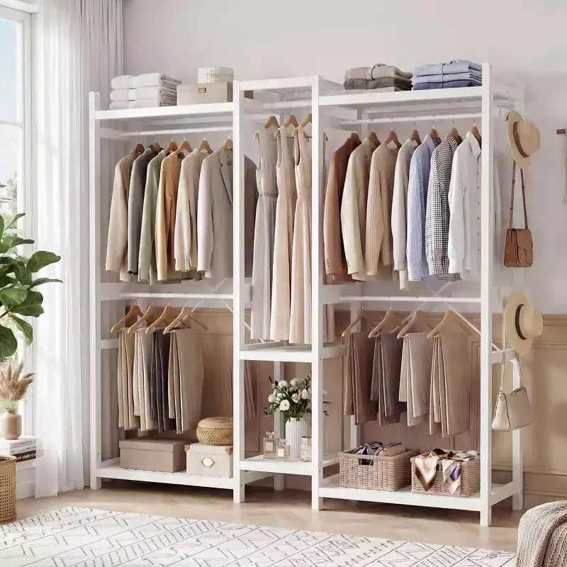 70-In Bamboo Garment Rack with 5 Hanging Rods, Freestanding Closet System with Shelves