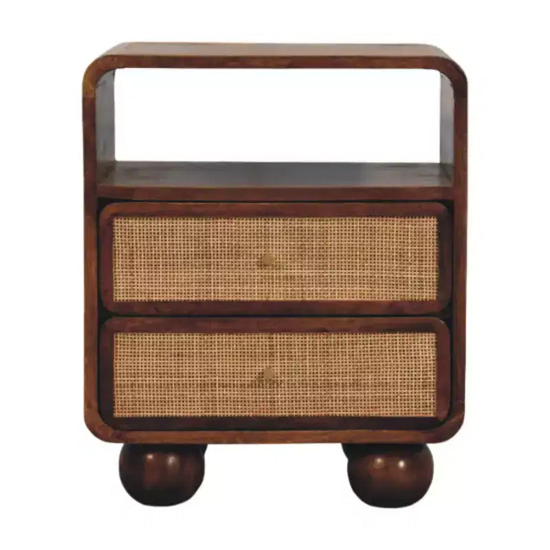 HomeRoots 22 Chestnut And Natural Solid Wood Cane Rattan Two Drawer Nightstand