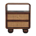 HomeRoots 22 Chestnut And Natural Solid Wood Cane Rattan Two Drawer Nightstand