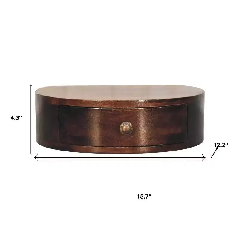16 Walnut Solid Wood One Drawer Half Moon Floating Nightstand