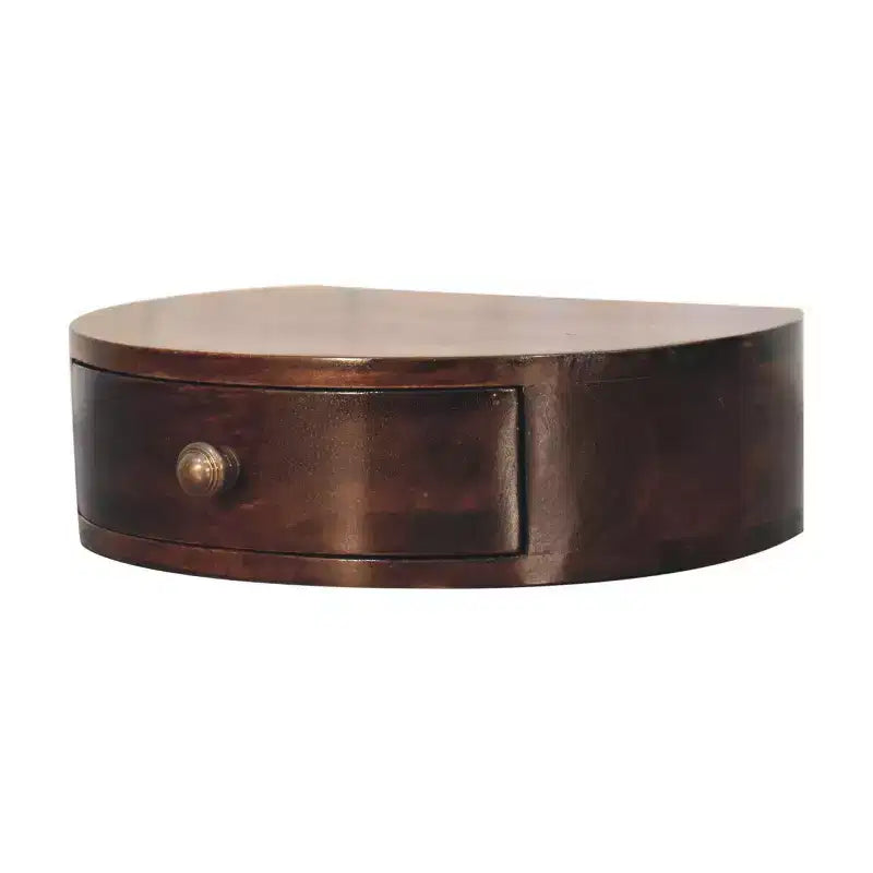 16 Walnut Solid Wood One Drawer Half Moon Floating Nightstand