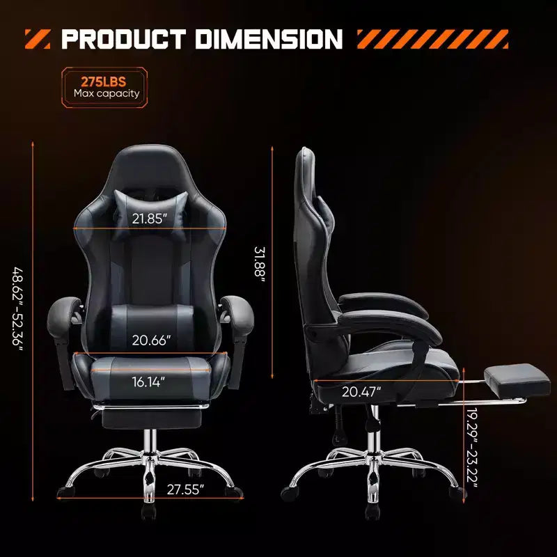 Chaise de Gaming Ergonomique avec Repose-Pieds et Soutien Lombaire, Chaise d'Ordinateur avec Appui-Tête et Accoudoirs, Chaise à Roulettes pour l'Étude, le Bureau