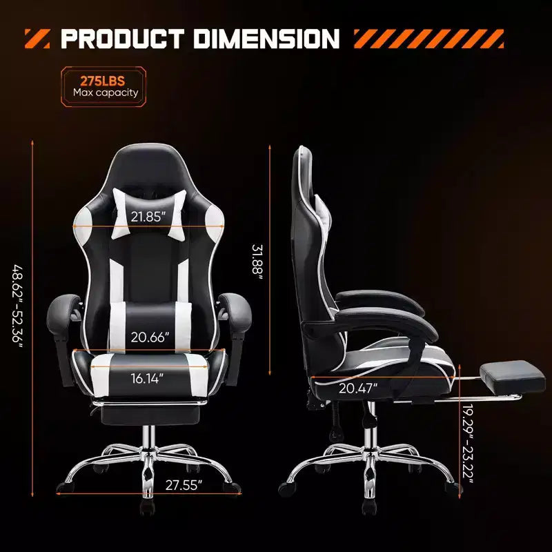 Chaise de Gaming Ergonomique avec Repose-Pieds et Soutien Lombaire, Chaise d'Ordinateur avec Appui-Tête et Accoudoirs, Chaise à Roulettes pour l'Étude, le Bureau