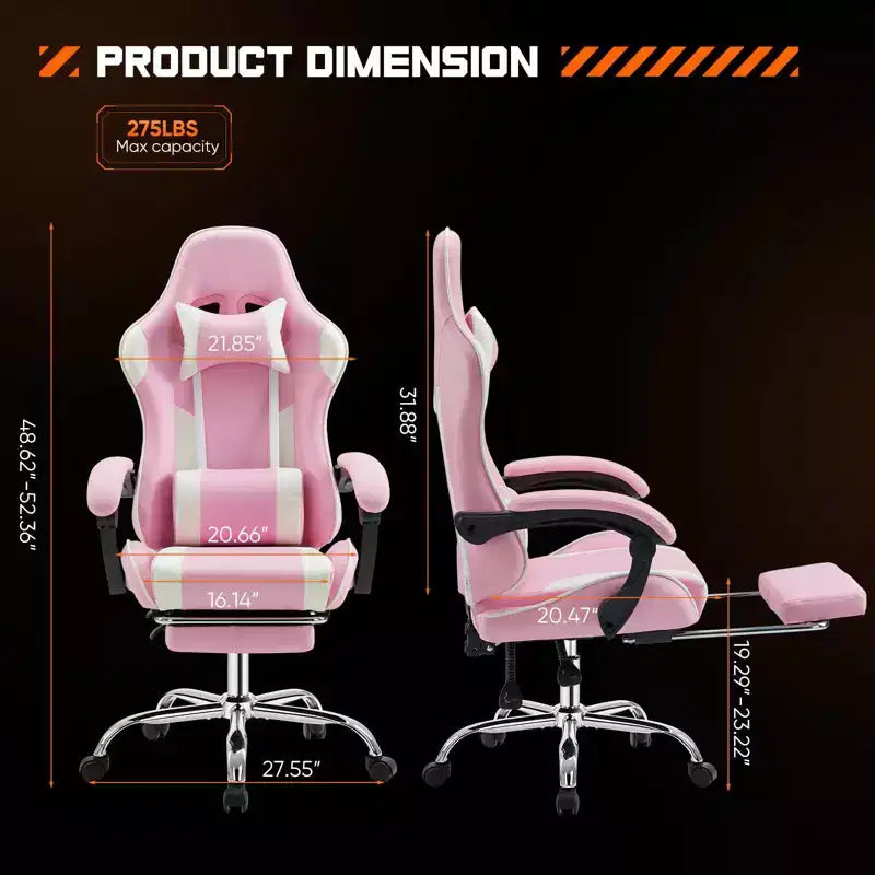 Chaise de Gaming Ergonomique avec Repose-Pieds et Soutien Lombaire, Chaise d'Ordinateur avec Appui-Tête et Accoudoirs, Chaise à Roulettes pour l'Étude, le Bureau