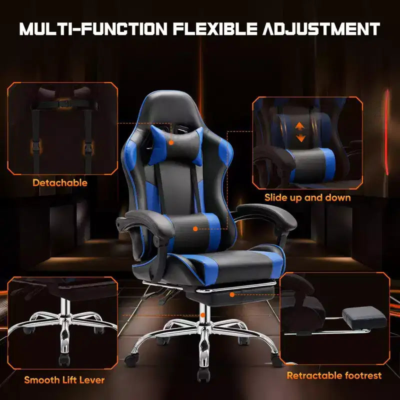 Ergonomic Gaming Chair with Footrest and Lumbar Support, Computer Chair with Headrest and Armrest, Rolling Chair for Study, Office