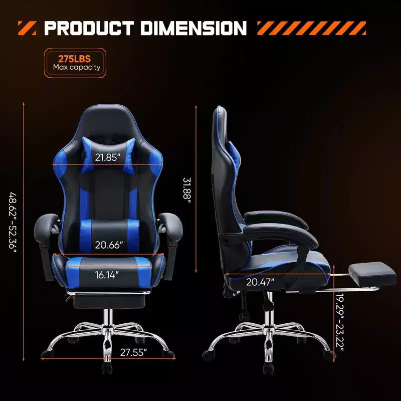 Chaise de Gaming Ergonomique avec Repose-Pieds et Soutien Lombaire, Chaise d'Ordinateur avec Appui-Tête et Accoudoirs, Chaise à Roulettes pour l'Étude, le Bureau
