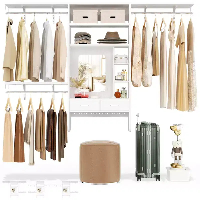 Système de rangement mural avec coiffeuse, organiseur de placard de 2,4 m