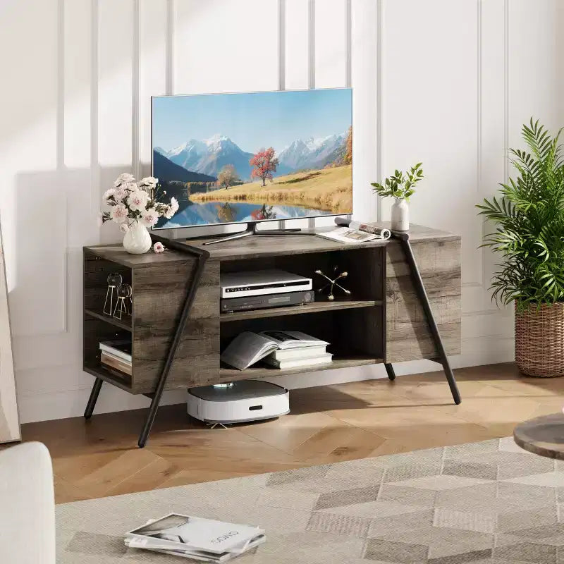 Meuble TV, console TV, pieds en métal en U, pour salon, chambre, bureau