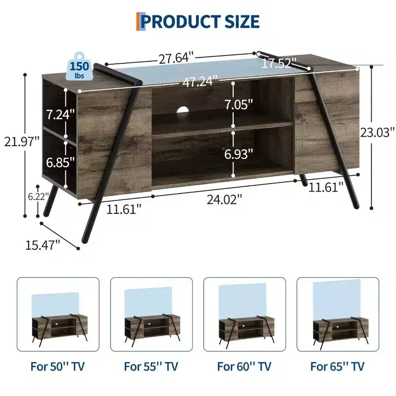 Meuble TV, console TV, pieds en métal en U, pour salon, chambre, bureau