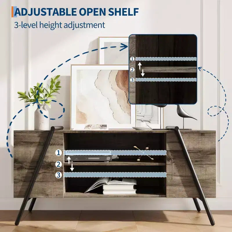 Meuble TV, console TV, pieds en métal en U, pour salon, chambre, bureau