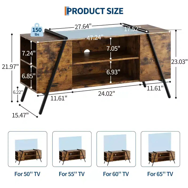 Meuble TV, console TV, pieds en métal en U, pour salon, chambre, bureau