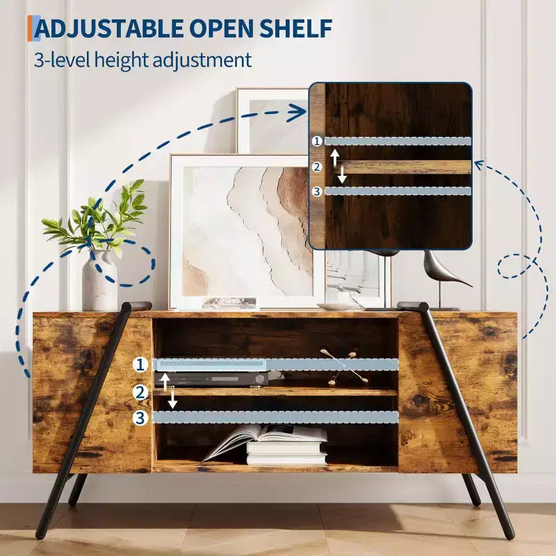 Meuble TV, console TV, pieds en métal en U, pour salon, chambre, bureau