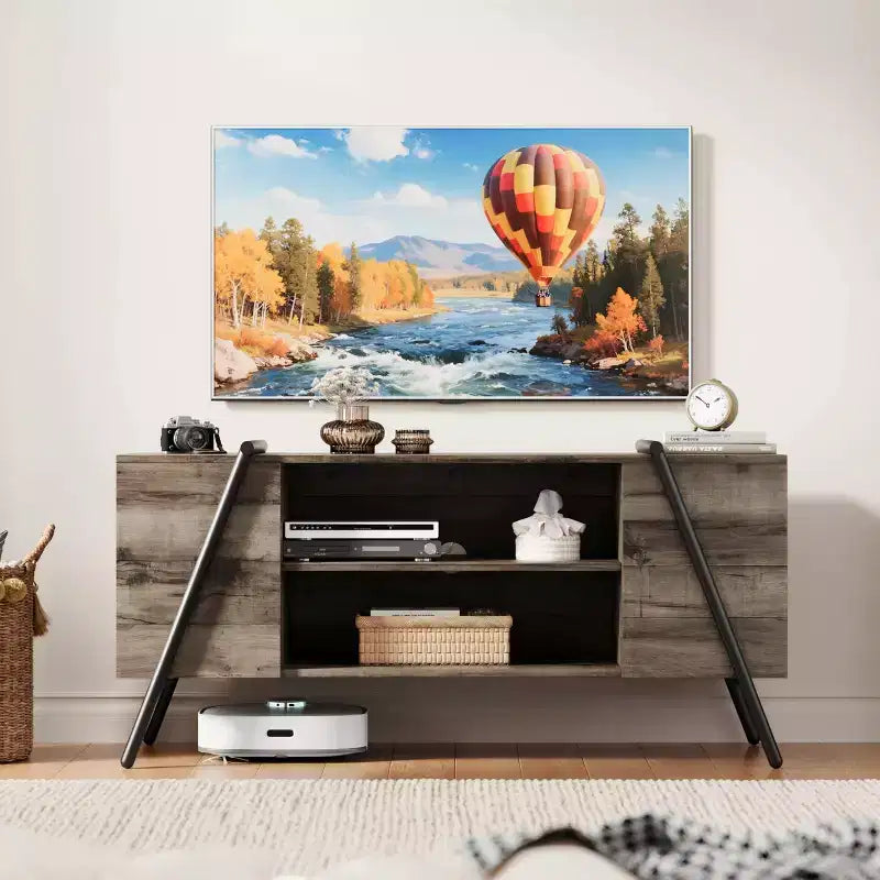 Meuble TV, console TV, pieds en métal en U, pour salon, chambre, bureau