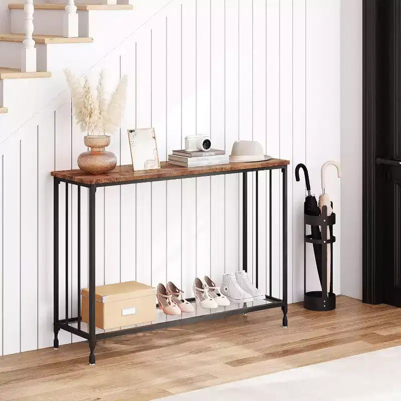 31 Sofa Table Behind Couch, Narrow Entryway Table, Farmhouse Dining Table with Metal Frame, Industrial Console Table for Entryway