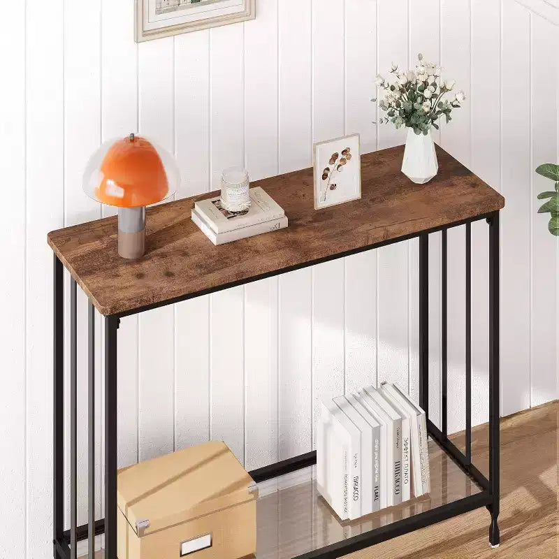 31 Sofa Table Behind Couch, Narrow Entryway Table, Farmhouse Dining Table with Metal Frame, Industrial Console Table for Entryway