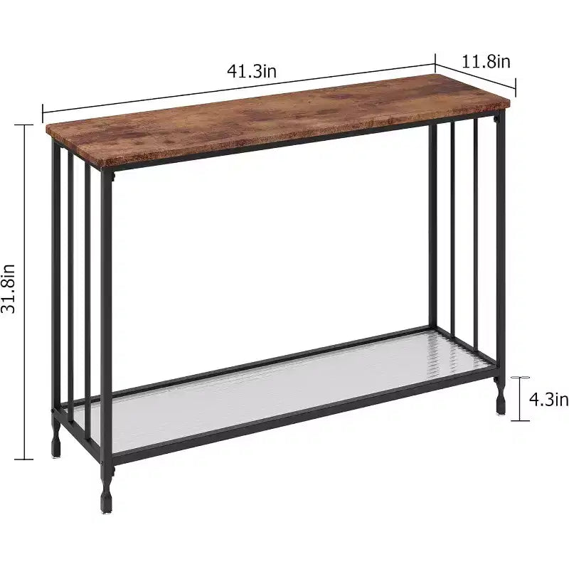 31 Table de canapé derrière un canapé, Table d'entrée étroite, Table de salle à manger de ferme avec cadre en métal, Console industrielle pour entrée