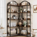 5 Tier Corner Bookcase, Open Shelves Book Storage Organizer, Industrial Wood Bookshelf with Metal Frame for Living Room, Bedroom, Home Office