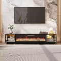 Black 2-in-1 Media Console+Electric Fireplace,78.7 TV Stand with Glass-Door Storage,12 Colors+5 Brightness ,Entertainment Center & Heating Hub