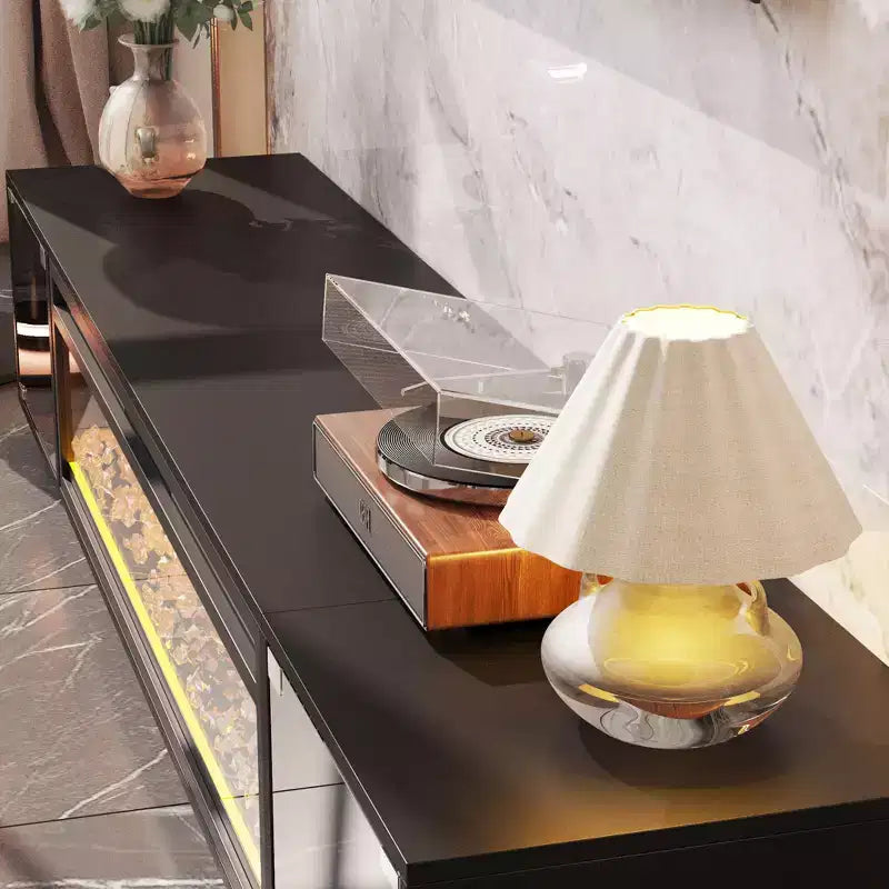 Console multimédia 2 en 1 noire + cheminée électrique, meuble TV de 78,7 po avec rangement à portes vitrées, 12 couleurs + 5 niveaux de luminosité, centre de divertissement et pôle de chauffage
