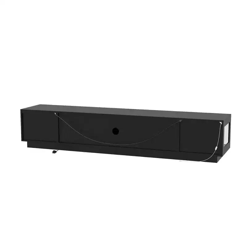 Console multimédia 2 en 1 noire + cheminée électrique, meuble TV de 78,7 po avec rangement à portes vitrées, 12 couleurs + 5 niveaux de luminosité, centre de divertissement et pôle de chauffage