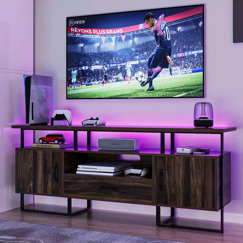 Meuble TV de 75 pouces, meuble de divertissement moderne du milieu du siècle avec rangement, grand meuble média avec tiroirs pour salon