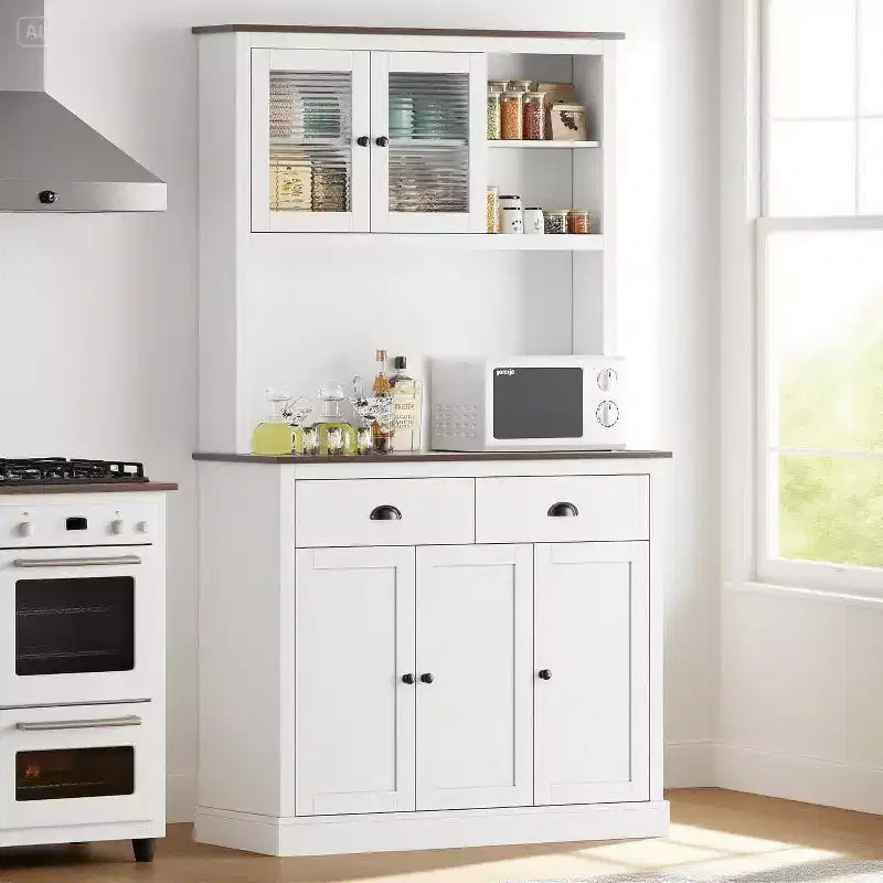 redenza Cuisine 180 cm avec Portes, Étagères et Tiroir, Armoire Haute en Bois Style Ferme avec Plateau Ouvert