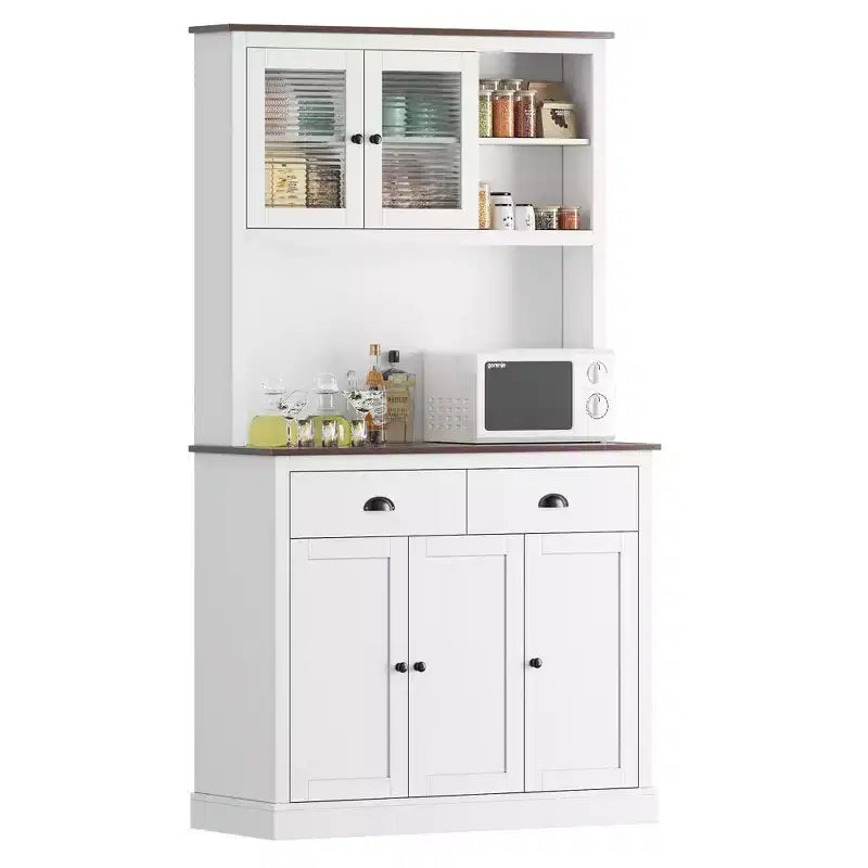 redenza Cuisine 180 cm avec Portes, Étagères et Tiroir, Armoire Haute en Bois Style Ferme avec Plateau Ouvert