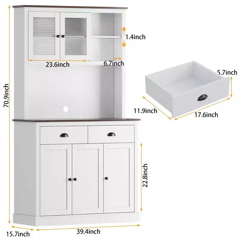 redenza Cuisine 180 cm avec Portes, Étagères et Tiroir, Armoire Haute en Bois Style Ferme avec Plateau Ouvert