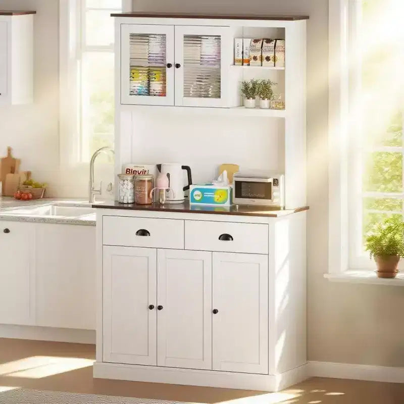 redenza Cuisine 180 cm avec Portes, Étagères et Tiroir, Armoire Haute en Bois Style Ferme avec Plateau Ouvert