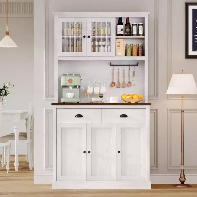 redenza Cuisine 180 cm avec Portes, Étagères et Tiroir, Armoire Haute en Bois Style Ferme avec Plateau Ouvert