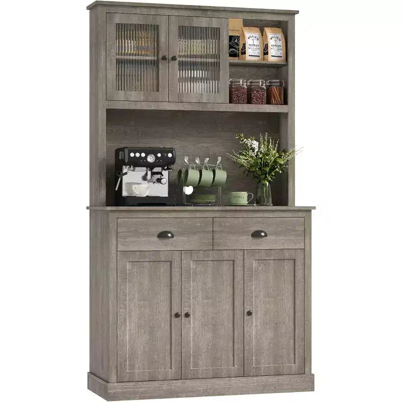 redenza Cuisine 180 cm avec Portes, Étagères et Tiroir, Armoire Haute en Bois Style Ferme avec Plateau Ouvert