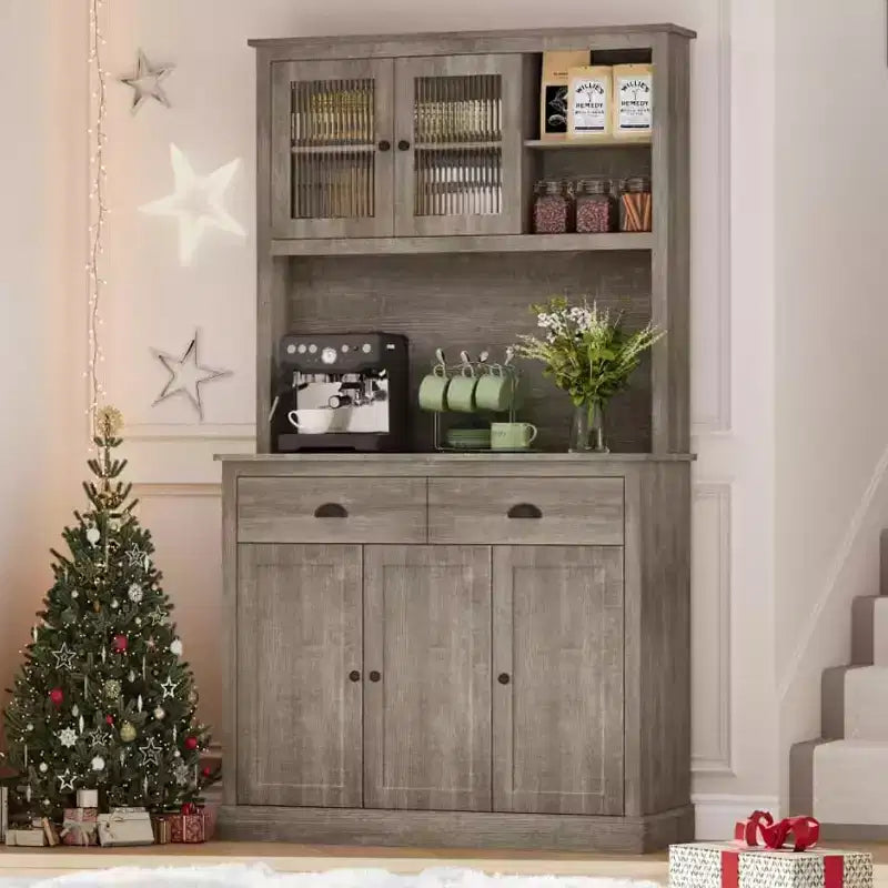 redenza Cuisine 180 cm avec Portes, Étagères et Tiroir, Armoire Haute en Bois Style Ferme avec Plateau Ouvert