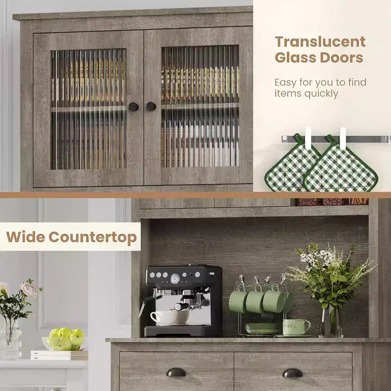 redenza Cuisine 180 cm avec Portes, Étagères et Tiroir, Armoire Haute en Bois Style Ferme avec Plateau Ouvert