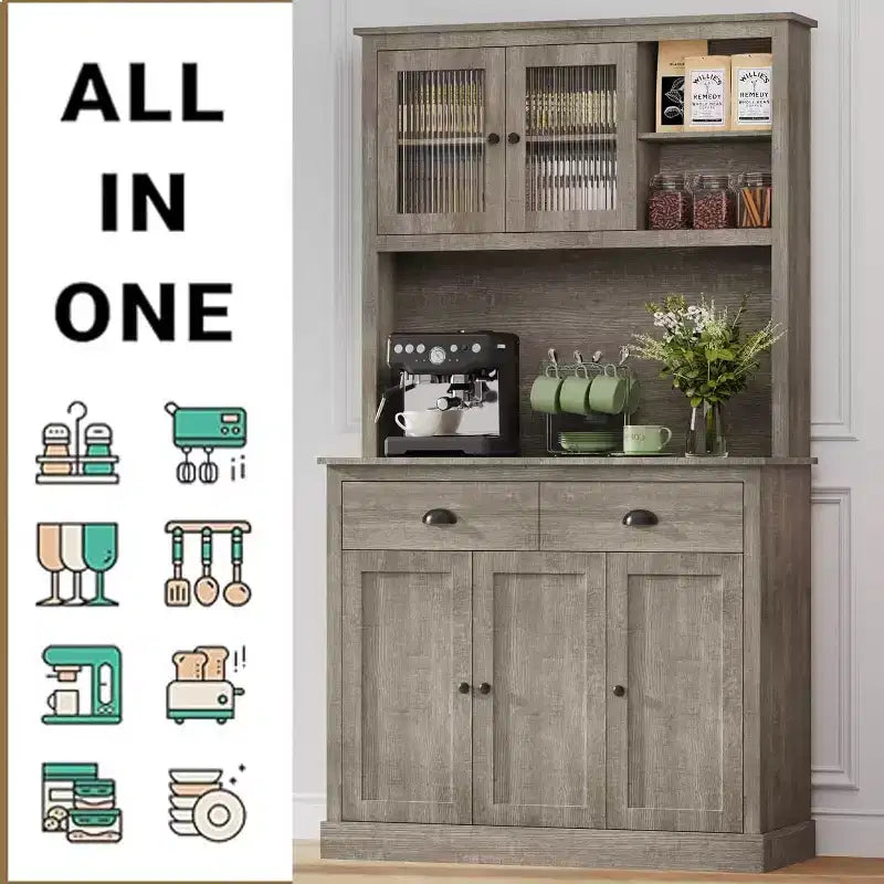 redenza Cuisine 180 cm avec Portes, Étagères et Tiroir, Armoire Haute en Bois Style Ferme avec Plateau Ouvert