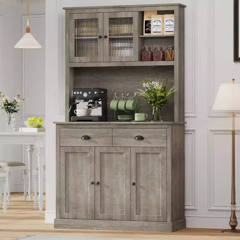 redenza Cuisine 180 cm avec Portes, Étagères et Tiroir, Armoire Haute en Bois Style Ferme avec Plateau Ouvert