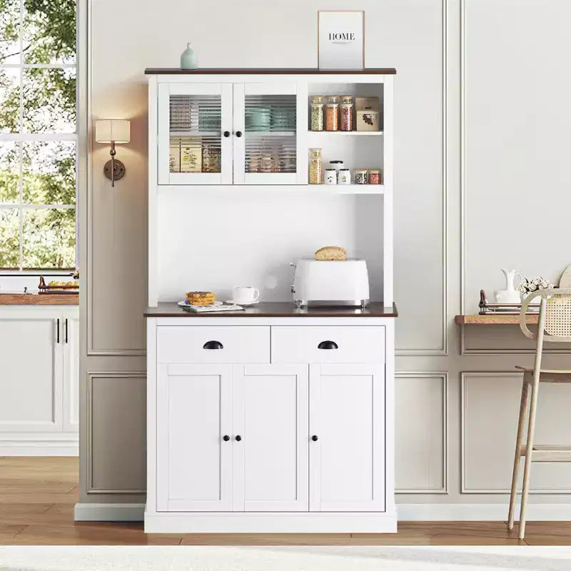 redenza Cuisine 180 cm avec Portes, Étagères et Tiroir, Armoire Haute en Bois Style Ferme avec Plateau Ouvert