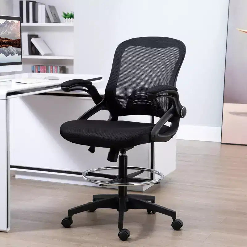 Chaise de bureau Vinsetto en maille filet, chaise haute avec support lombaire, accoudoirs relevables, repose-pieds circulaire et hauteur d'assise réglable, noir