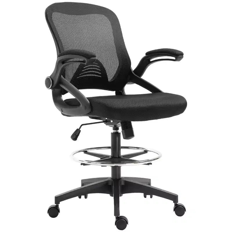 Chaise de bureau Vinsetto en maille filet, chaise haute avec support lombaire, accoudoirs relevables, repose-pieds circulaire et hauteur d'assise réglable, noir